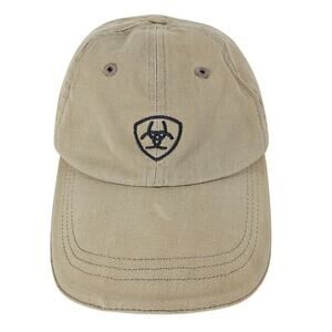 ARIAT Y2K BEIGE COTTON DAD CAP HAT ADJUSTABLE STRAPBACK EMBOSSED LOGO - ONE SIZE